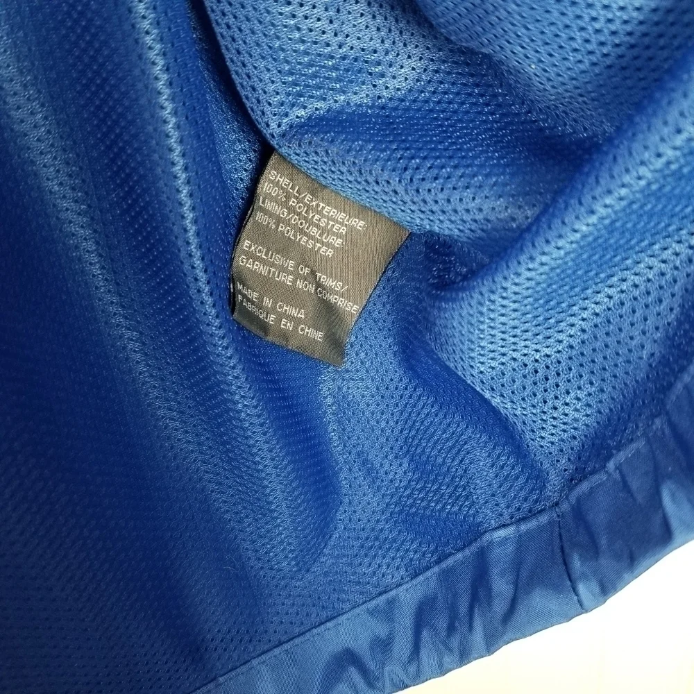 Woods Hole Mass Windbreaker Jacket Full Zip Kenpo Mens Size XL Blue Hood Stripe